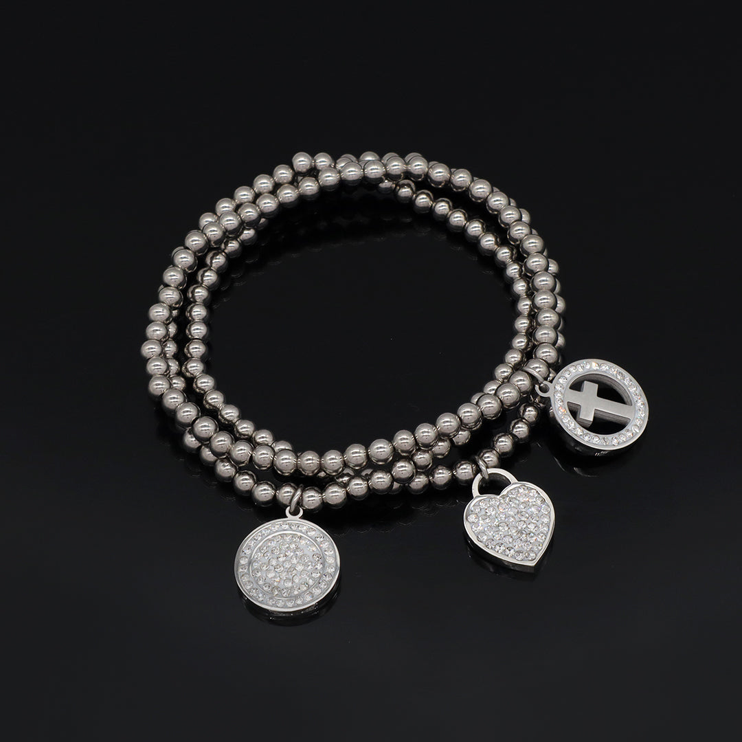 Wholesale Factory Custom Diy Micro Pave CZ No Tarnish 4mm stainless steel beads Heart Cross Charm Bracelet For Teen Girl Women