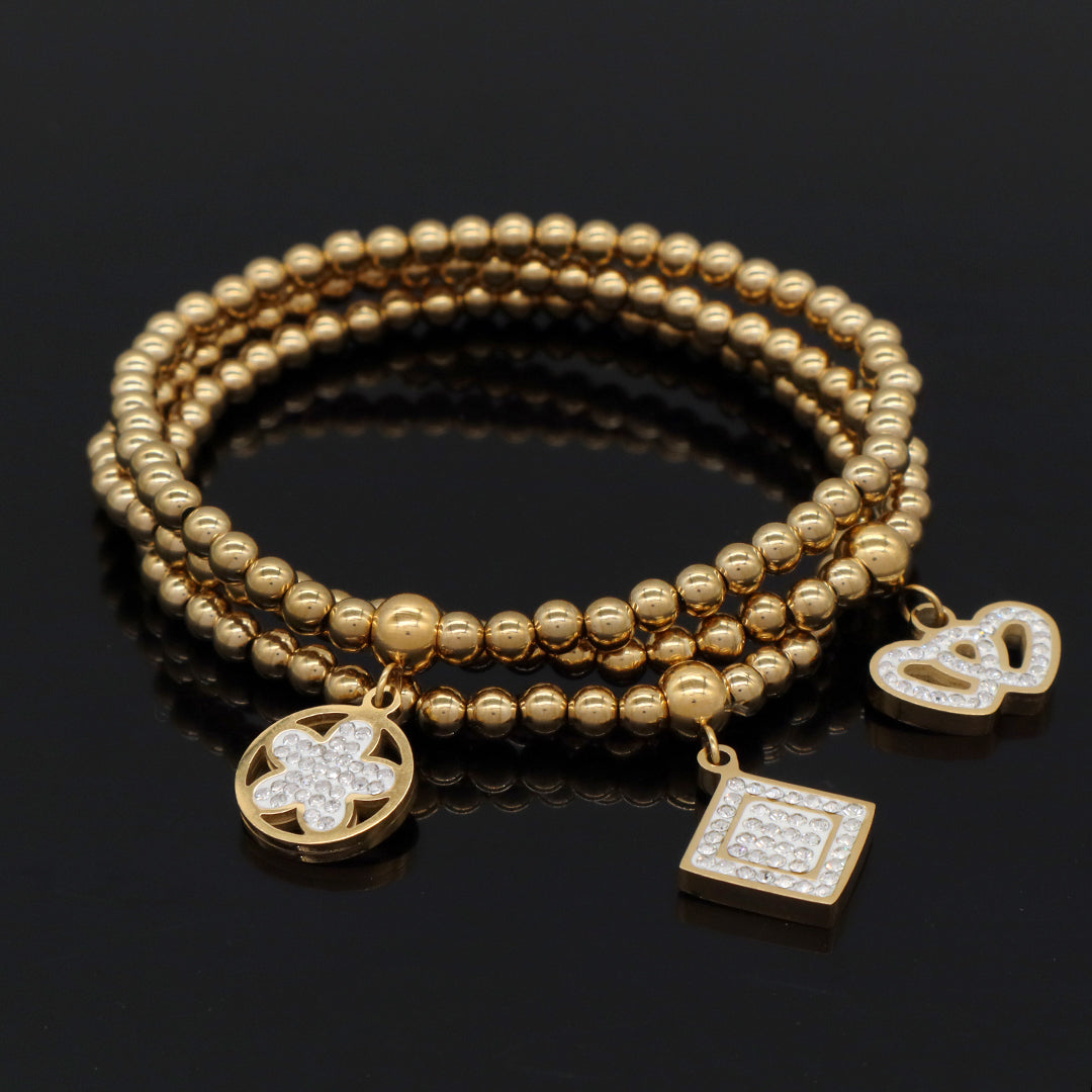 Custom Diy Wholesale Factory Handmade Gold Plated 4mm Stainless Steel Beaded Square Flower Crown Charm Bracelet For Women Gift