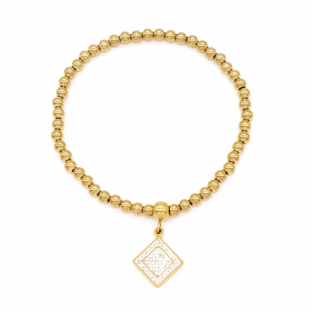 Custom Diy Wholesale Factory Handmade Gold Plated 4mm Stainless Steel Beaded Square Flower Crown Charm Bracelet For Women Gift