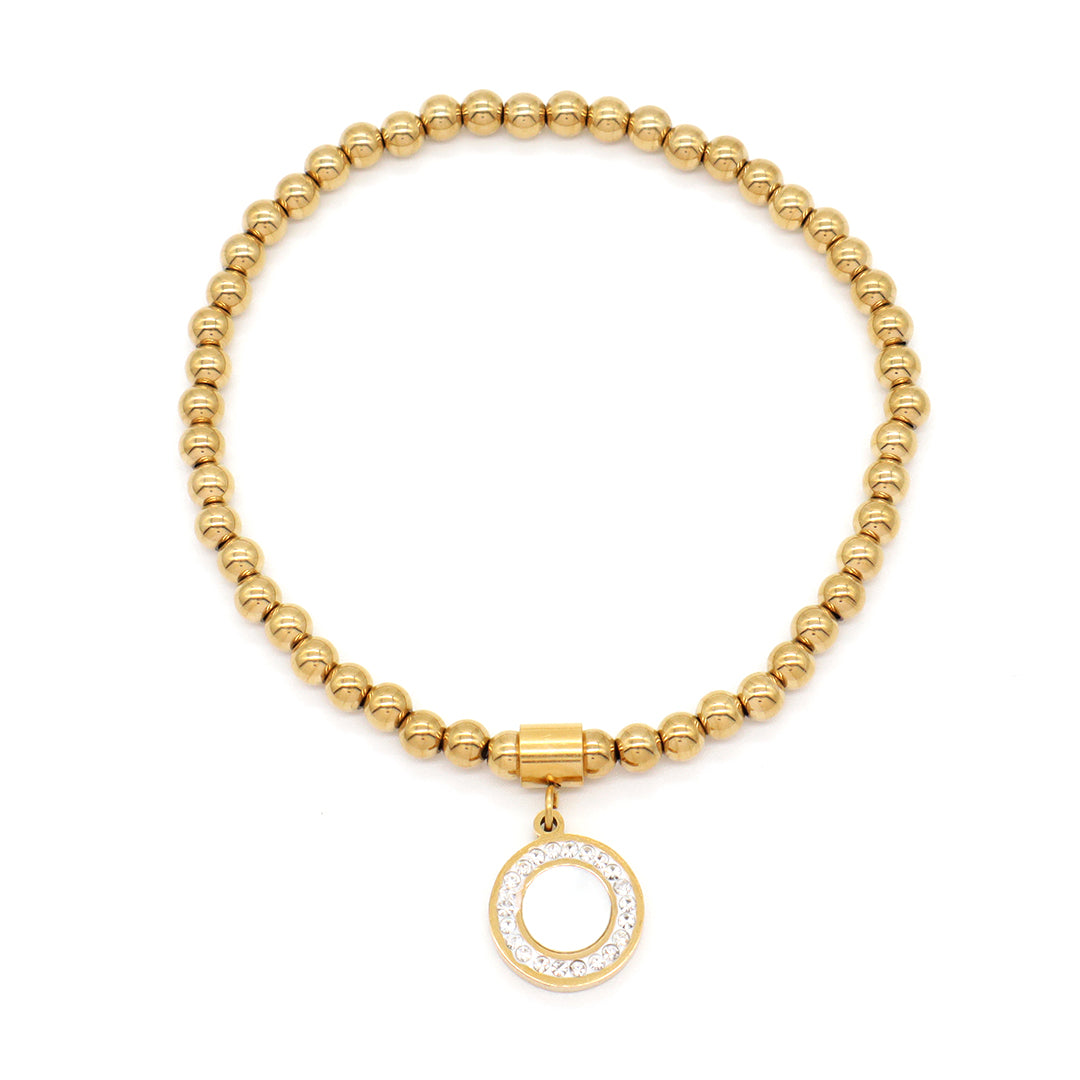 Wholesale Custom Diy Handmade CZ Flower Family Tree Charm Gold Plated 4mm Stainless Steel Beaded Bracelet for Teen Girl Women