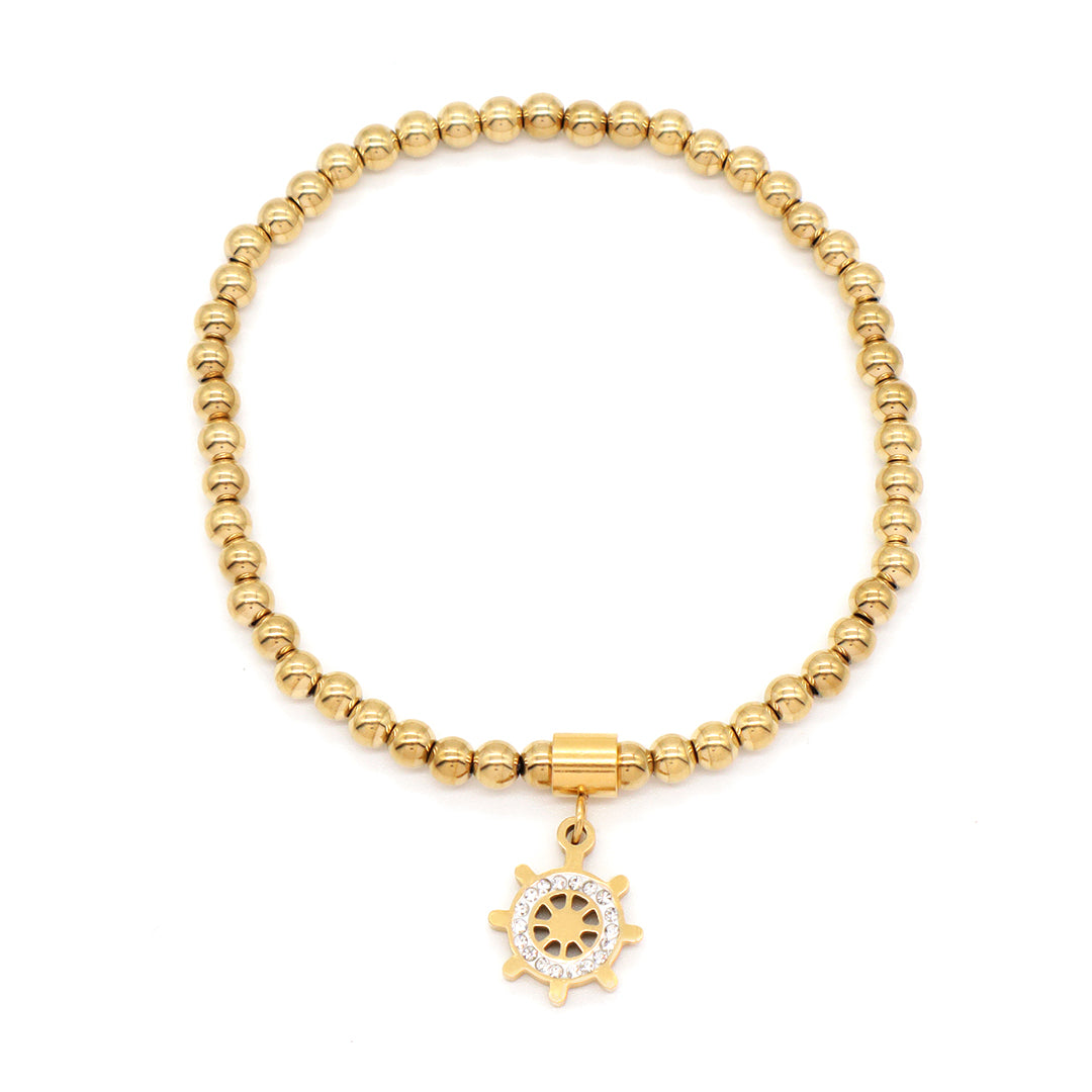 Handmade Custom Diy Wholesale Women Eyes Flower Heart Rudder Charm 4mm Gold Plated Stainless Steel Beaded Evil Eyes Bracelet