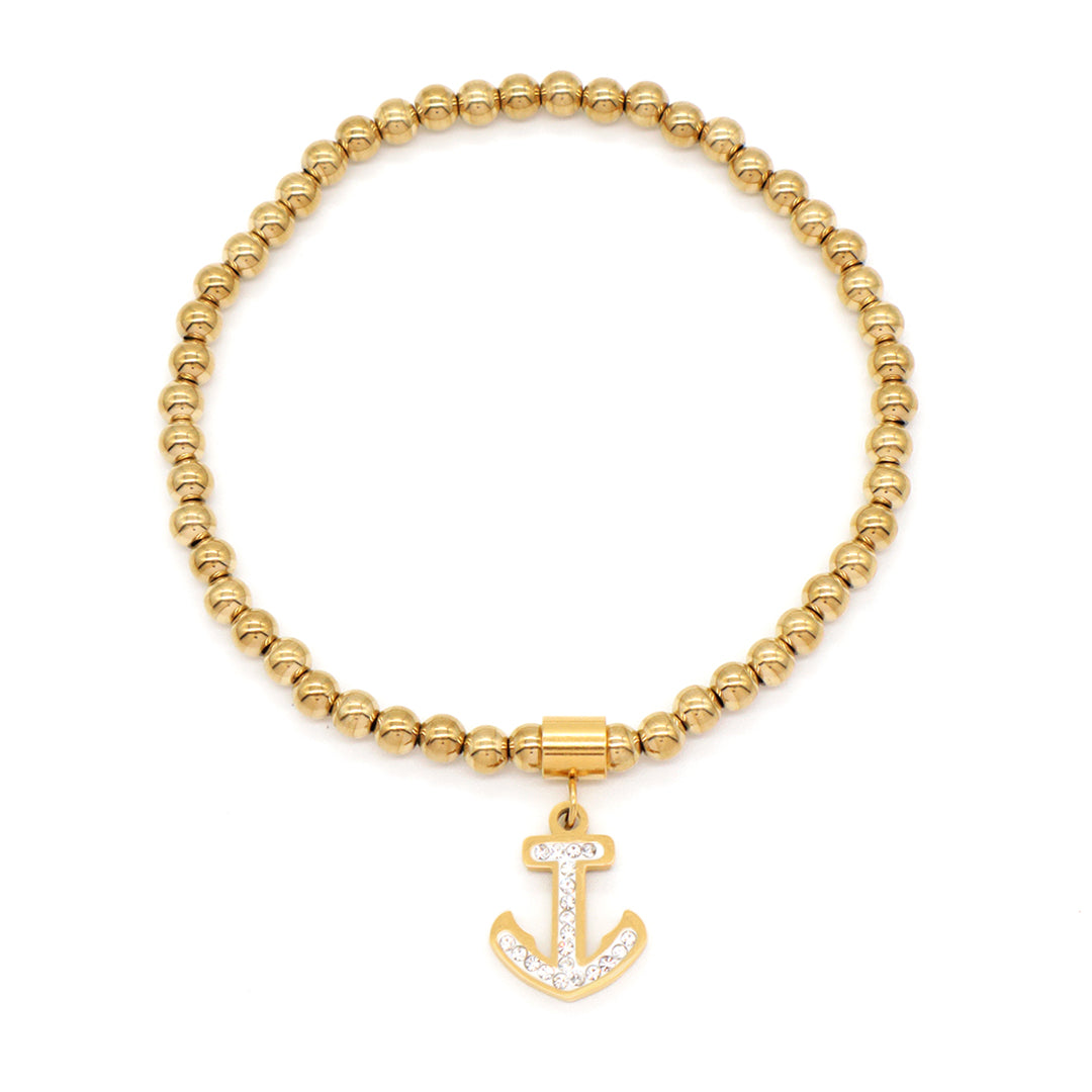 Wholesale Custom Women Diy CZ Heart Star Butterfly Flower Anchor Charm 4mm Gold Plated Stainless Steel Handmade Beaded Bracelet