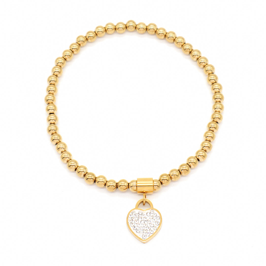 Wholesale Custom Women Diy CZ Heart Star Butterfly Flower Anchor Charm 4mm Gold Plated Stainless Steel Handmade Beaded Bracelet