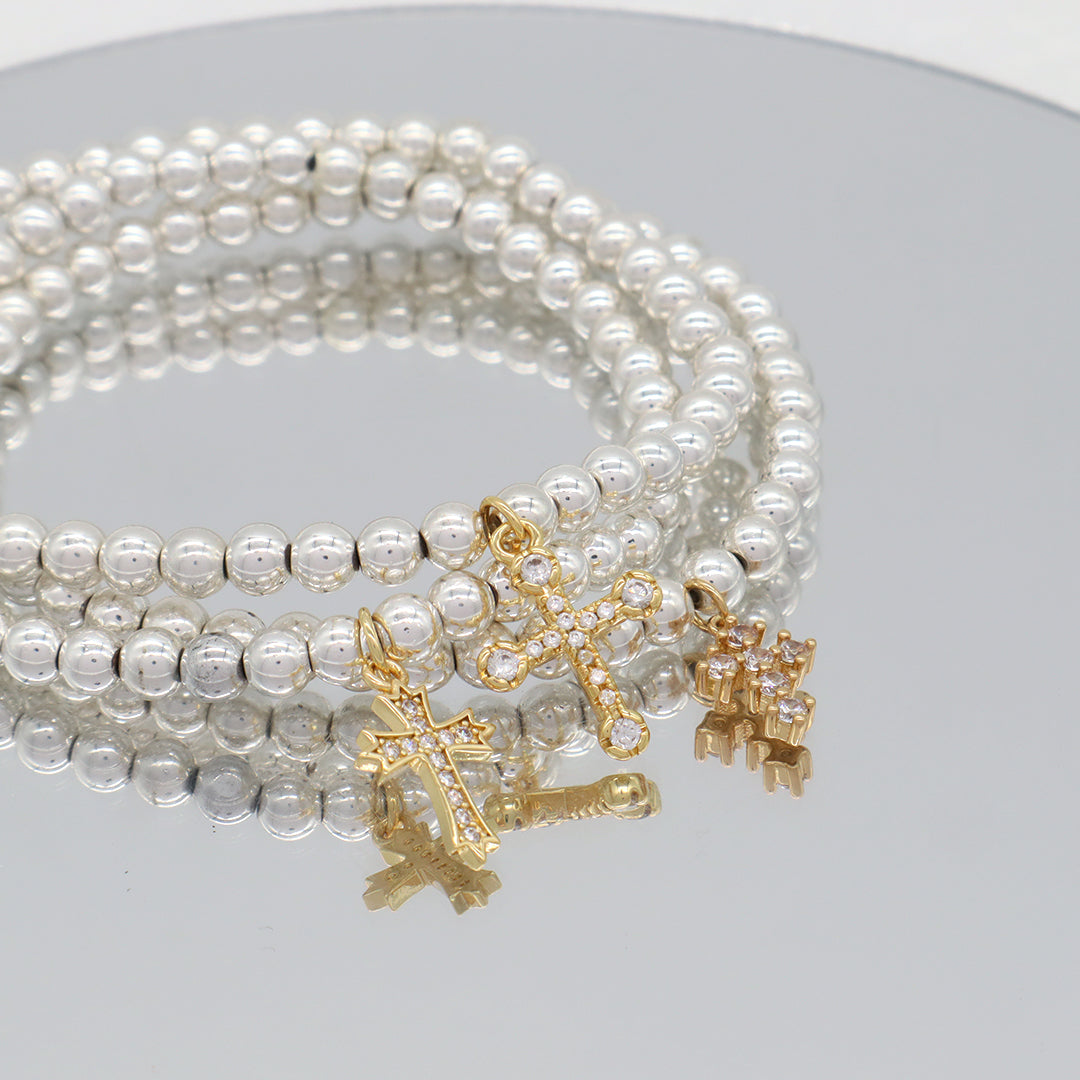 Wholesale Customized OEM Diy Handmade CZ Cross Charm Silver Plated 4mm Natural Stone Cross Beads Bracelets For Women Girl Gift