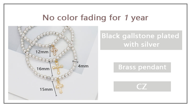 Wholesale Customized OEM Diy Handmade CZ Cross Charm Silver Plated 4mm Natural Stone Cross Beads Bracelets For Women Girl Gift