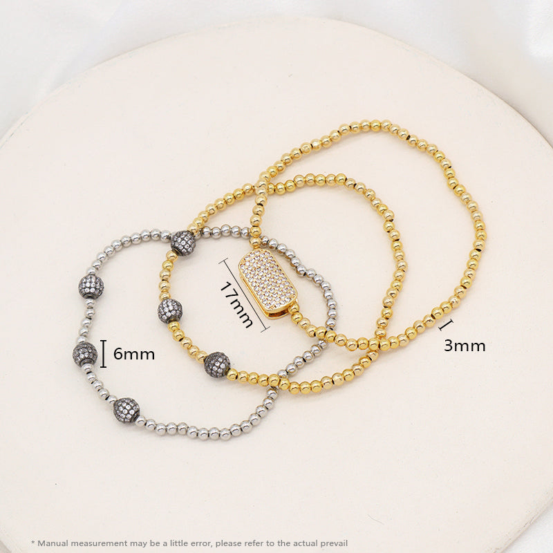 Manufacture Handmade Wholesale OEM 3mm Brass Beads Bracelet Jewelry Customized Women Gold Plated CZ Charm beaded bracelet