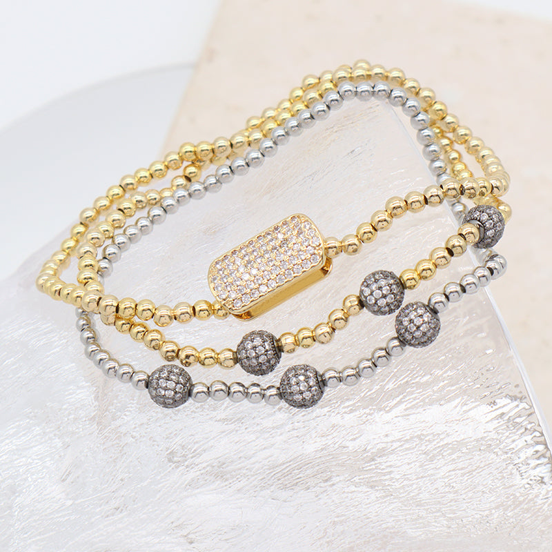 Manufacture Handmade Wholesale OEM 3mm Brass Beads Bracelet Jewelry Customized Women Gold Plated CZ Charm beaded bracelet