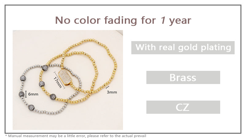 Manufacture Handmade Wholesale OEM 3mm Brass Beads Bracelet Jewelry Customized Women Gold Plated CZ Charm beaded bracelet