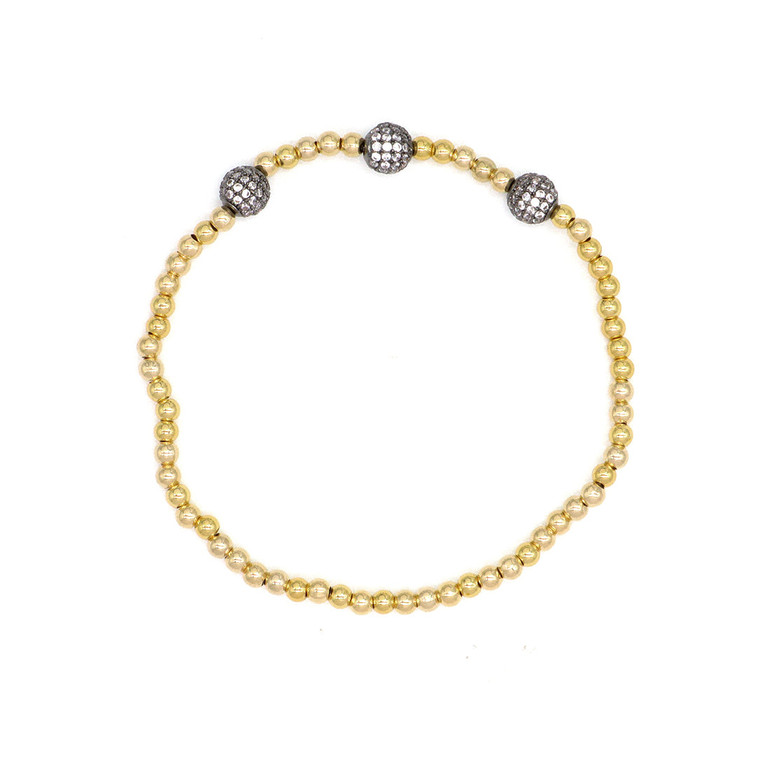 Manufacture Handmade Wholesale OEM 3mm Brass Beads Bracelet Jewelry Customized Women Gold Plated CZ Charm beaded bracelet