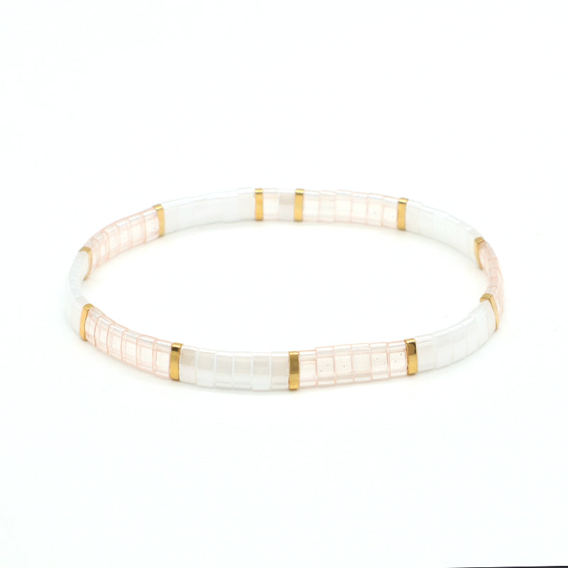 Wholesale Custom Colorful Miyuki Bracelet Jewelry Women Girl Gift Elastic Boho Flat Tila Tile Handmade Miyuki Seed Bead Bracelet