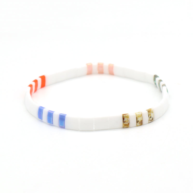 Wholesale Custom Colorful Miyuki Bracelet Jewelry Women Girl Gift Elastic Boho Flat Tila Tile Handmade Miyuki Seed Bead Bracelet