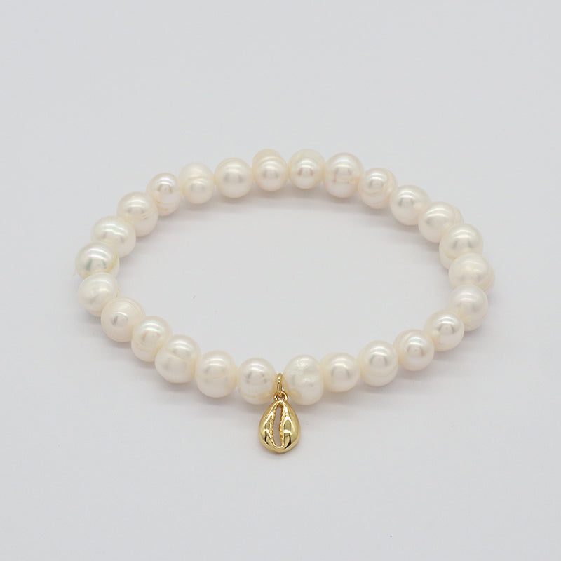 Custom Fashion Wholesale Factory Jewelry Handmade elastic CZ Sea Star Charm 7mm Natural Fresh Water Pearl Bracelet For Women