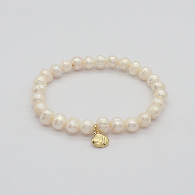 Custom Fashion Wholesale Factory Jewelry Handmade elastic CZ Sea Star Charm 7mm Natural Fresh Water Pearl Bracelet For Women