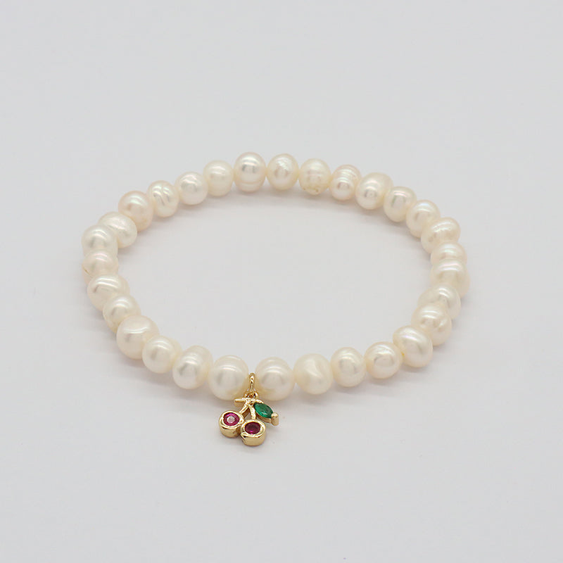 Custom Fashion Wholesale Factory Jewelry Handmade elastic CZ Sea Star Charm 7mm Natural Fresh Water Pearl Bracelet For Women
