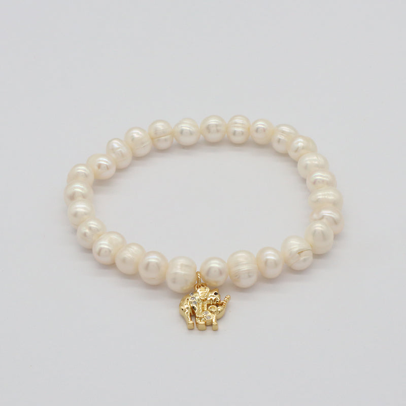 Custom Fashion Wholesale Factory Jewelry Handmade elastic CZ Sea Star Charm 7mm Natural Fresh Water Pearl Bracelet For Women