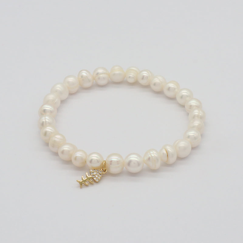 Custom Fashion Wholesale Factory Jewelry Handmade elastic CZ Sea Star Charm 7mm Natural Fresh Water Pearl Bracelet For Women