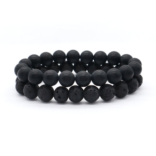 Healing Fashion Jewelry Custom OEM Factory Wholesale Energy Elastic Handmade 10mm Natural Stone Black Lava Bead Men Bracelet