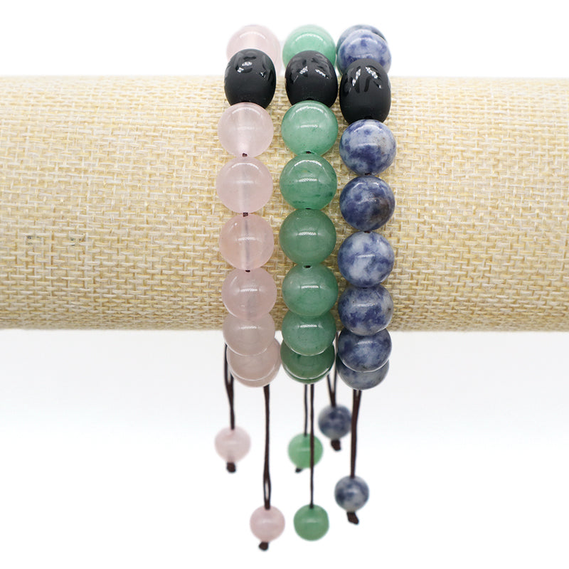 Custom OEM Healing YoGa Jewelry Handmade Woven Elastic Black Onyx Beads Charm10mm Natural Stone Macrame Bracelet For Men Women