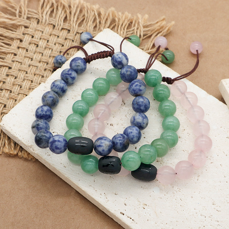 Custom OEM Healing YoGa Jewelry Handmade Woven Elastic Black Onyx Beads Charm10mm Natural Stone Macrame Bracelet For Men Women