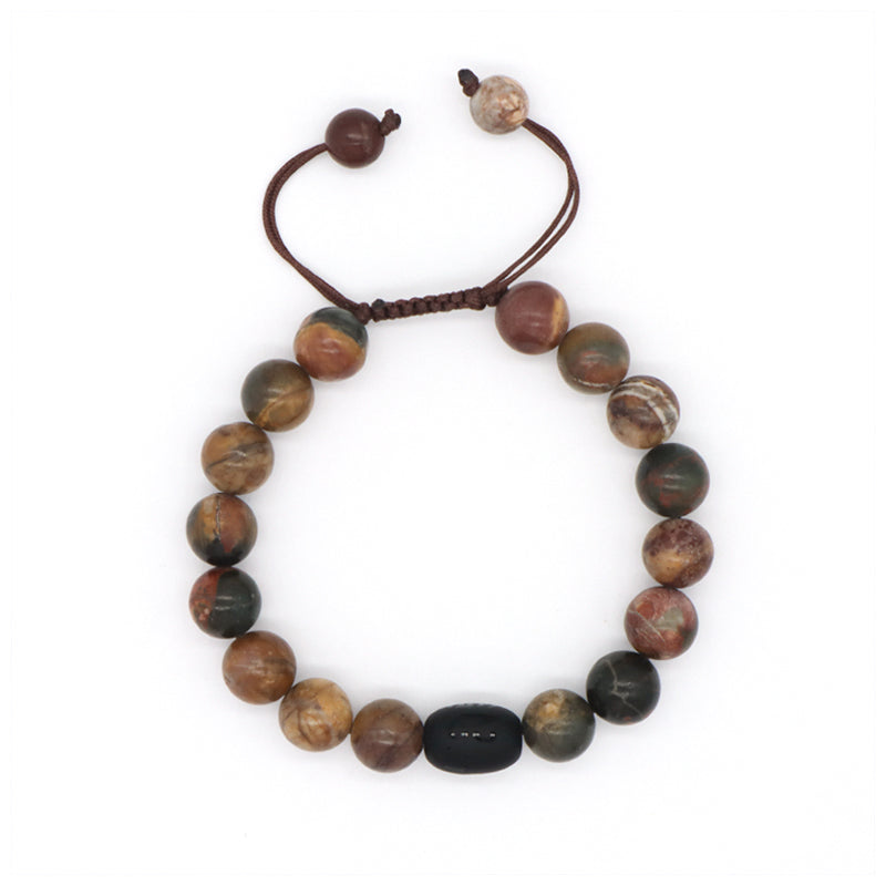 OEM Custom Men Women Healing YoGa Jewelry Handmade Black Onyx Beads Charm10mm Natural Stone Woven Macrame Bracelet