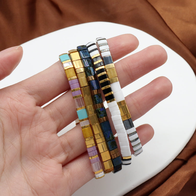 Various Custom Wholesale Handmade Colorful Boho Miyuki Jewelry Gift Elastic Flat Tile Miyuki Tila Beads Bracelet For Women Girls