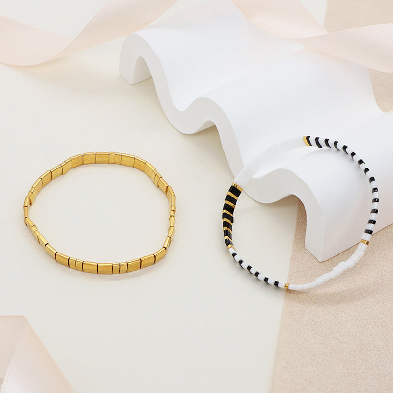 Various Custom Wholesale Handmade Colorful Boho Miyuki Jewelry Gift Elastic Flat Tile Miyuki Tila Beads Bracelet For Women Girls
