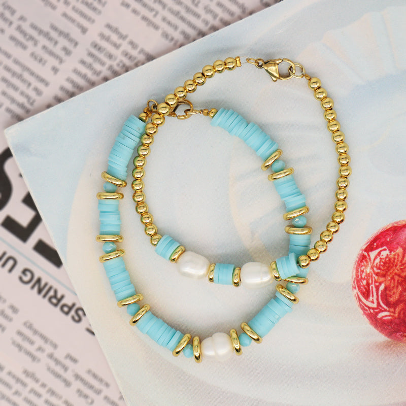 Hot Selling Fashion Custom Factory Female Jewelry Gift Handmade Polymer Clay Gold Plated Beads Charm FreshWater Pearl Bracelet