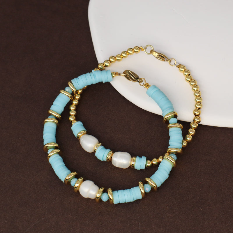 Hot Selling Fashion Custom Factory Female Jewelry Gift Handmade Polymer Clay Gold Plated Beads Charm FreshWater Pearl Bracelet