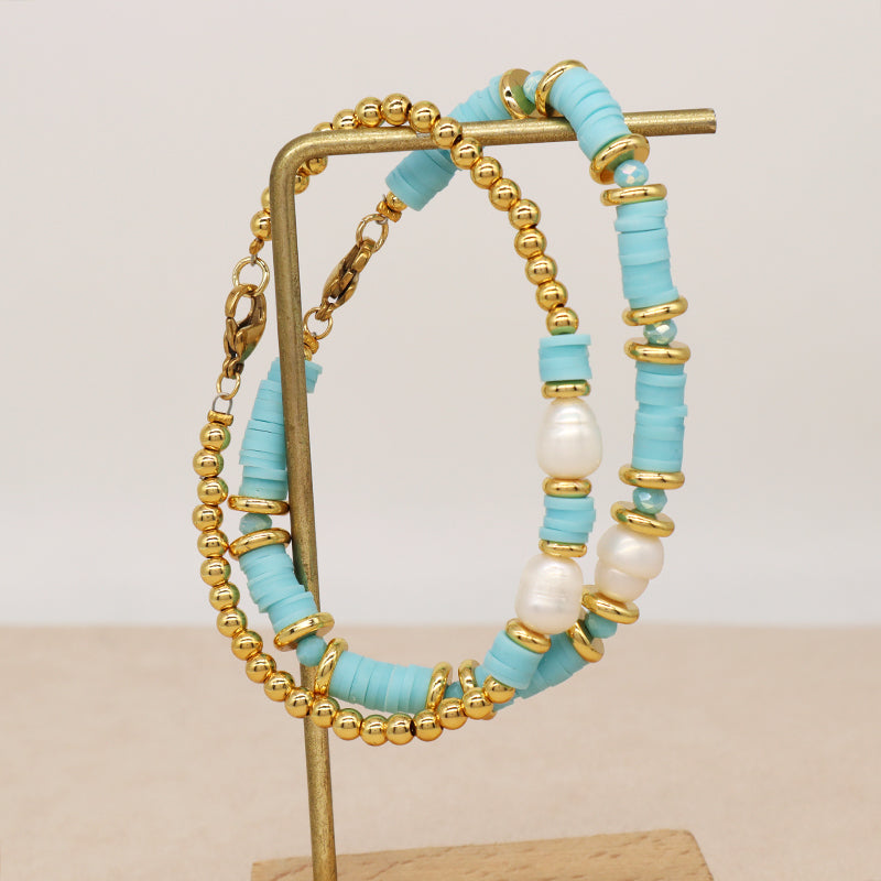 Hot Selling Fashion Custom Factory Female Jewelry Gift Handmade Polymer Clay Gold Plated Beads Charm FreshWater Pearl Bracelet