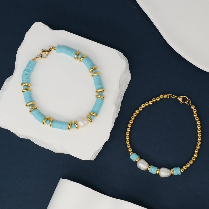 Hot Selling Fashion Custom Factory Female Jewelry Gift Handmade Polymer Clay Gold Plated Beads Charm FreshWater Pearl Bracelet