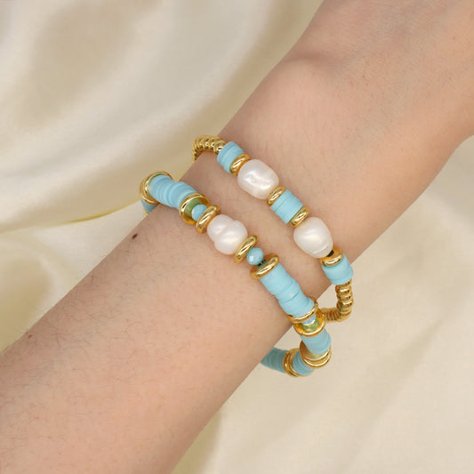 Hot Selling Fashion Custom Factory Female Jewelry Gift Handmade Polymer Clay Gold Plated Beads Charm FreshWater Pearl Bracelet