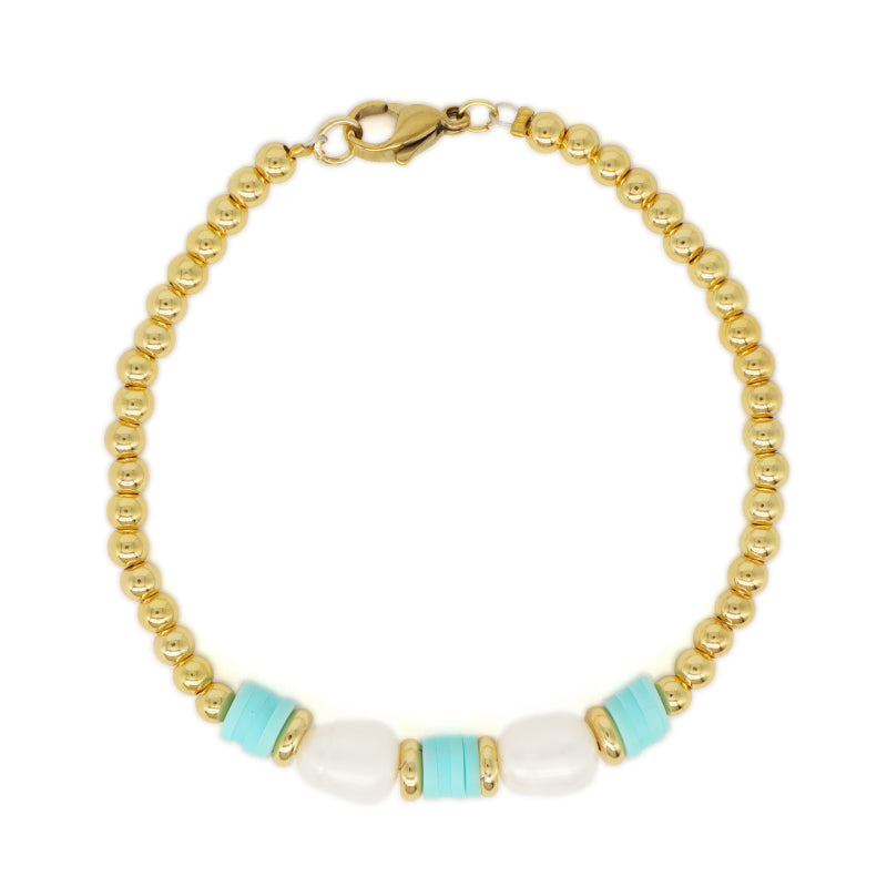 Hot Selling Fashion Custom Factory Female Jewelry Gift Handmade Polymer Clay Gold Plated Beads Charm FreshWater Pearl Bracelet