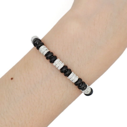 Custom China Factory New Wholesale Manufacture Fashion Jewelry Adjustable No Tarnish Stainless Steel Black White Micro Pave CZ Bangle Bracelet