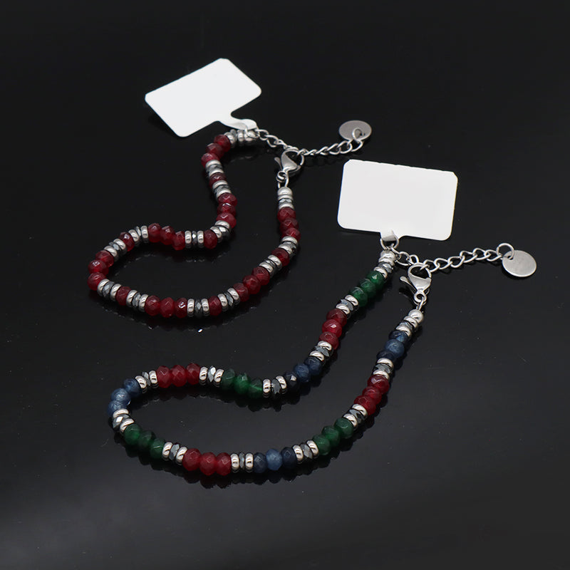 Good Quality Manufacture Wholesale Customized China Factory Fashionable Charm Bangle Jewelry Gift Women Adjustable Red Green Blue Beads Stainless Steel Bracelet