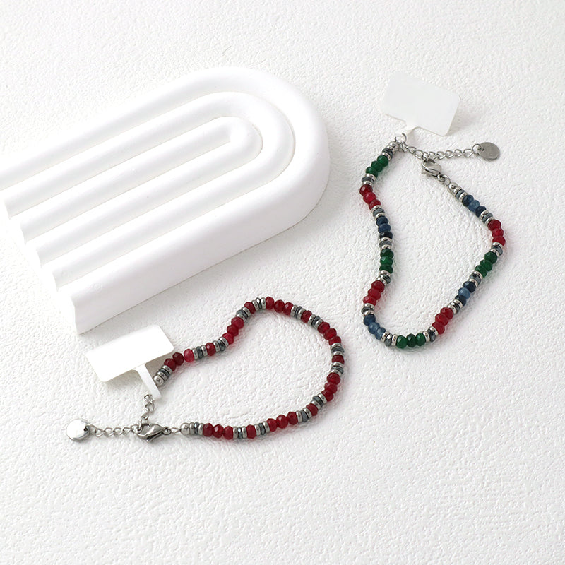 Good Quality Manufacture Wholesale Customized China Factory Fashionable Charm Bangle Jewelry Gift Women Adjustable Red Green Blue Beads Stainless Steel Bracelet