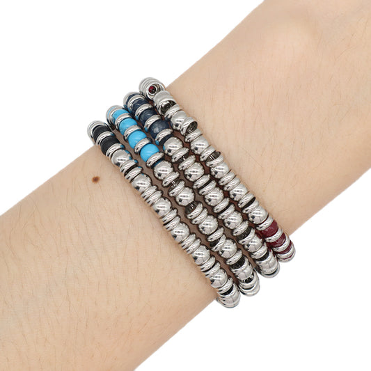 China Factory Manufacture Wholesale Customized Fashionable Charm Jewelry Gift Women Black Blue Green Red Beads Adjustable Stainless Steel Bracelet Bangle