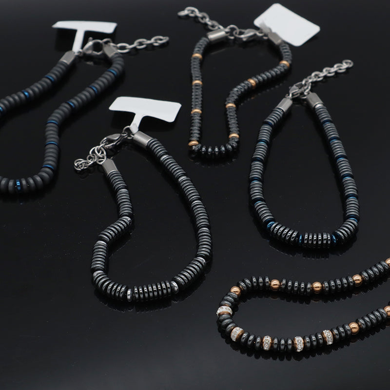 Fashionable Manufacture Wholesale Customized China Factory Jewelry Gift Women Bangle Adjustable Grey Gold Blue Beads Charm Stainless Steel Bracelet