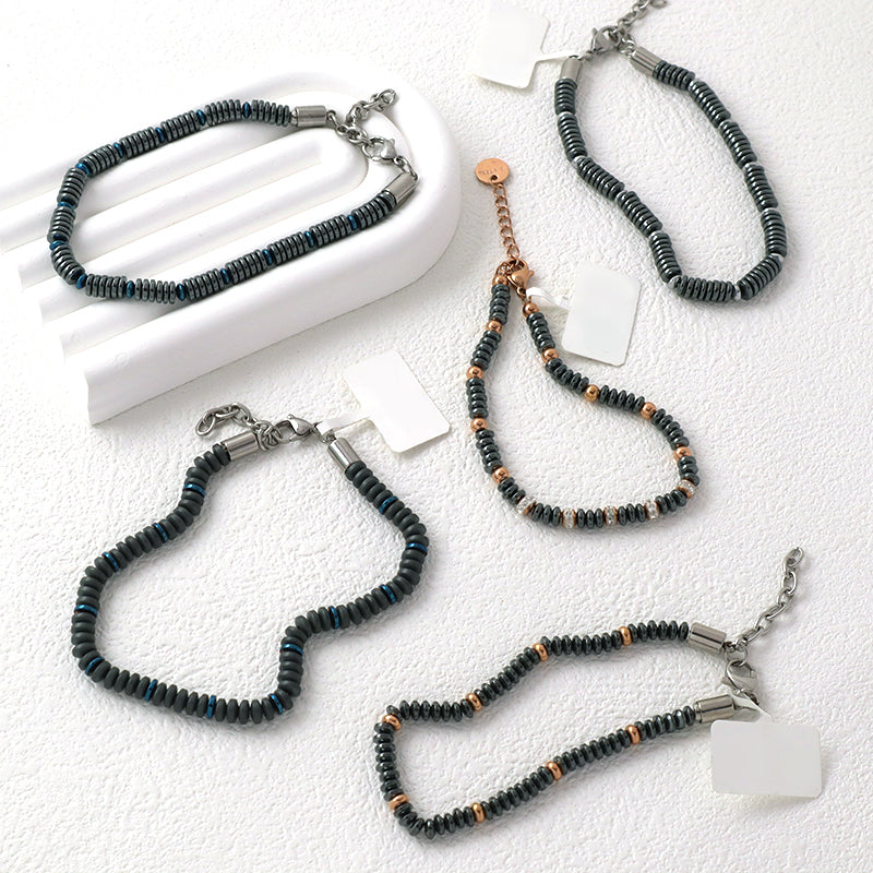 Fashionable Manufacture Wholesale Customized China Factory Jewelry Gift Women Bangle Adjustable Grey Gold Blue Beads Charm Stainless Steel Bracelet