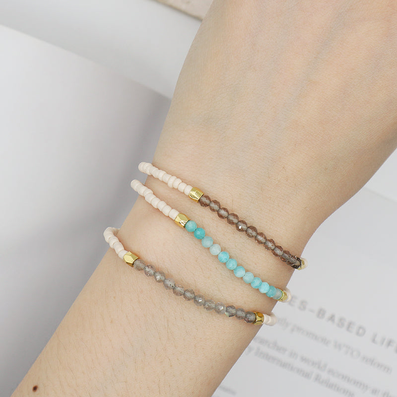 New Custom Women Handmade Adjustable Gold Plated Charm Natural Stone Seed Beads Woven Macrame Bracelet