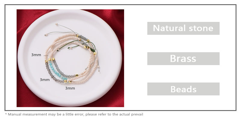 New Custom Women Handmade Adjustable Gold Plated Charm Natural Stone Seed Beads Woven Macrame Bracelet