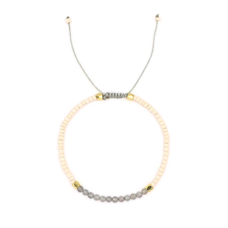 New Custom Women Handmade Adjustable Gold Plated Charm Natural Stone Seed Beads Woven Macrame Bracelet