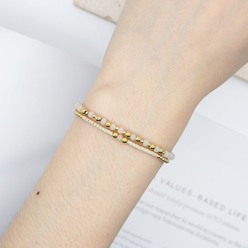 Wholesale Fashion Braided Jewelry Gift Double Layer Gold Plated Blue Glass Crystal Beaded Women Custom Woven Adjustable Handmade Macrame Cord Miyuki Bracelet