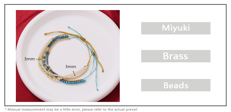 Wholesale Fashion Braided Jewelry Gift Double Layer Gold Plated Blue Glass Crystal Beaded Women Custom Woven Adjustable Handmade Macrame Cord Miyuki Bracelet