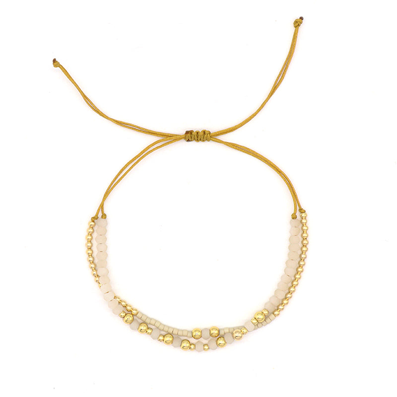 Wholesale Fashion Braided Jewelry Gift Double Layer Gold Plated Blue Glass Crystal Beaded Women Custom Woven Adjustable Handmade Macrame Cord Miyuki Bracelet