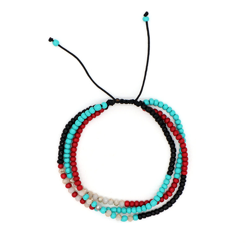 Custom Handmade Wholesale OEM Women Adjustable Braided Macrame Three Layer Colorful Glass Crystal Gold Plated Seed Beads Bracelet