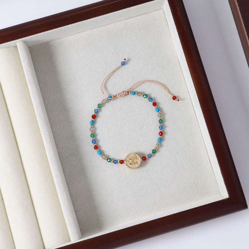New Arrival Customized Handmade Adjustable Gold Plated CZ Charm Woven Macrame Natural Stone Beads Bracelet For Gift Women