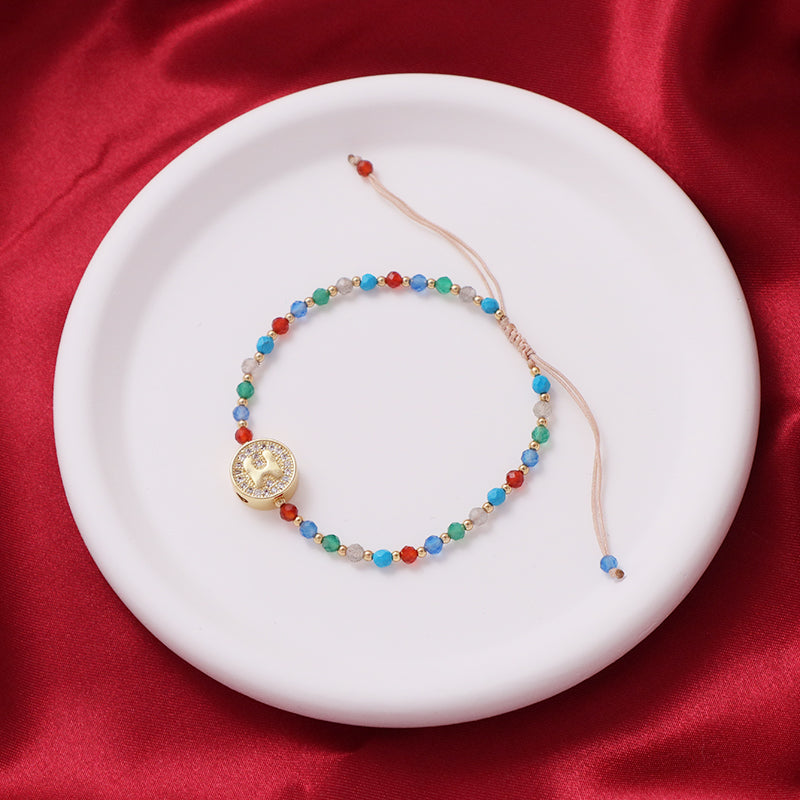 New Arrival Customized Handmade Adjustable Gold Plated CZ Charm Woven Macrame Natural Stone Beads Bracelet For Gift Women