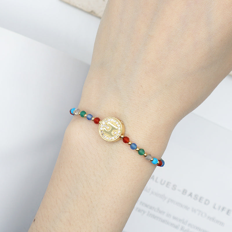 New Arrival Customized Handmade Adjustable Gold Plated CZ Charm Woven Macrame Natural Stone Beads Bracelet For Gift Women