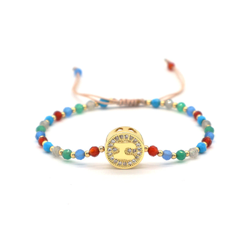 New Arrival Customized Handmade Adjustable Gold Plated CZ Charm Woven Macrame Natural Stone Beads Bracelet For Gift Women