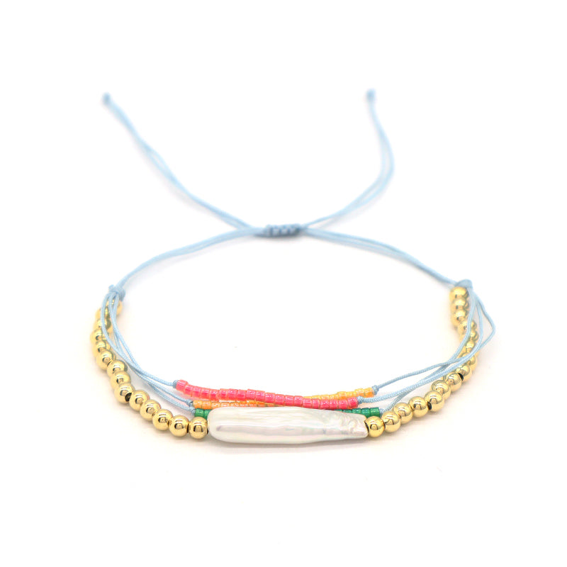 OEM Handmade Custom Four Layer Women Jewelry Adjustable Natural Fresh Water Pearl Braided Woven Macrame Miyuki Beads Bracelet